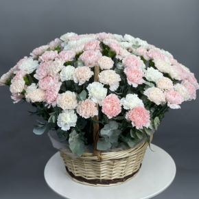 Композиция в корзине из 101 диантуса микс в Яхроме