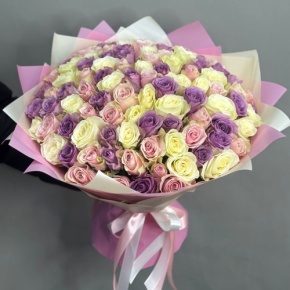 Букет из 101 розы пастельный микс (40 см) в Яхроме