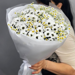 Букет "Понарошку" из хризантем сантини и ромашек в Яхроме