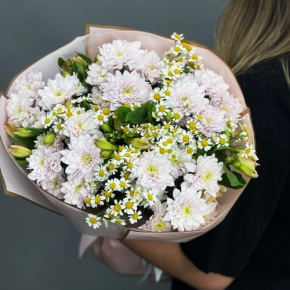 Букет "Сиэтл" из хризантем, альстромерий и ромашек в Яхроме