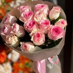 Букет из 15 розовых роз Кения (40 см) в Яхроме