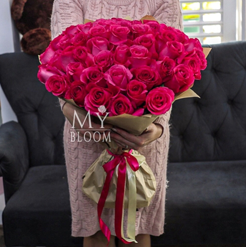 Букет 51 роза Эквадор Пинк Флоид (60 см) в Яхроме